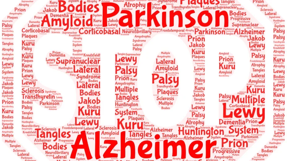 A stop sign shows various amyloidoses listed in a word cloud.