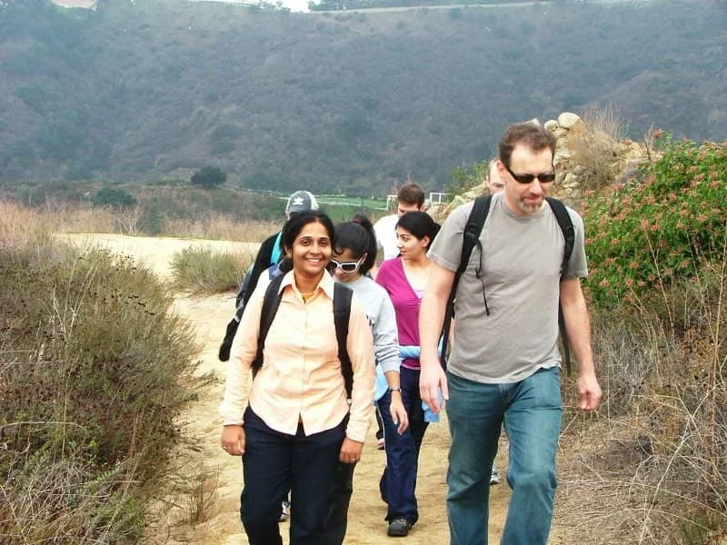 Dr. Bitan leads some of his student researchers down a hiking path.  