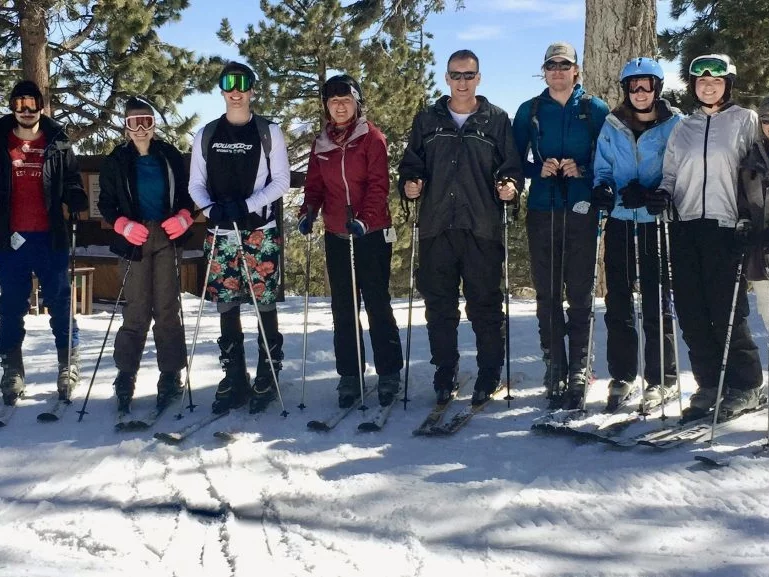 The lab group enjoys a day out skiing. 